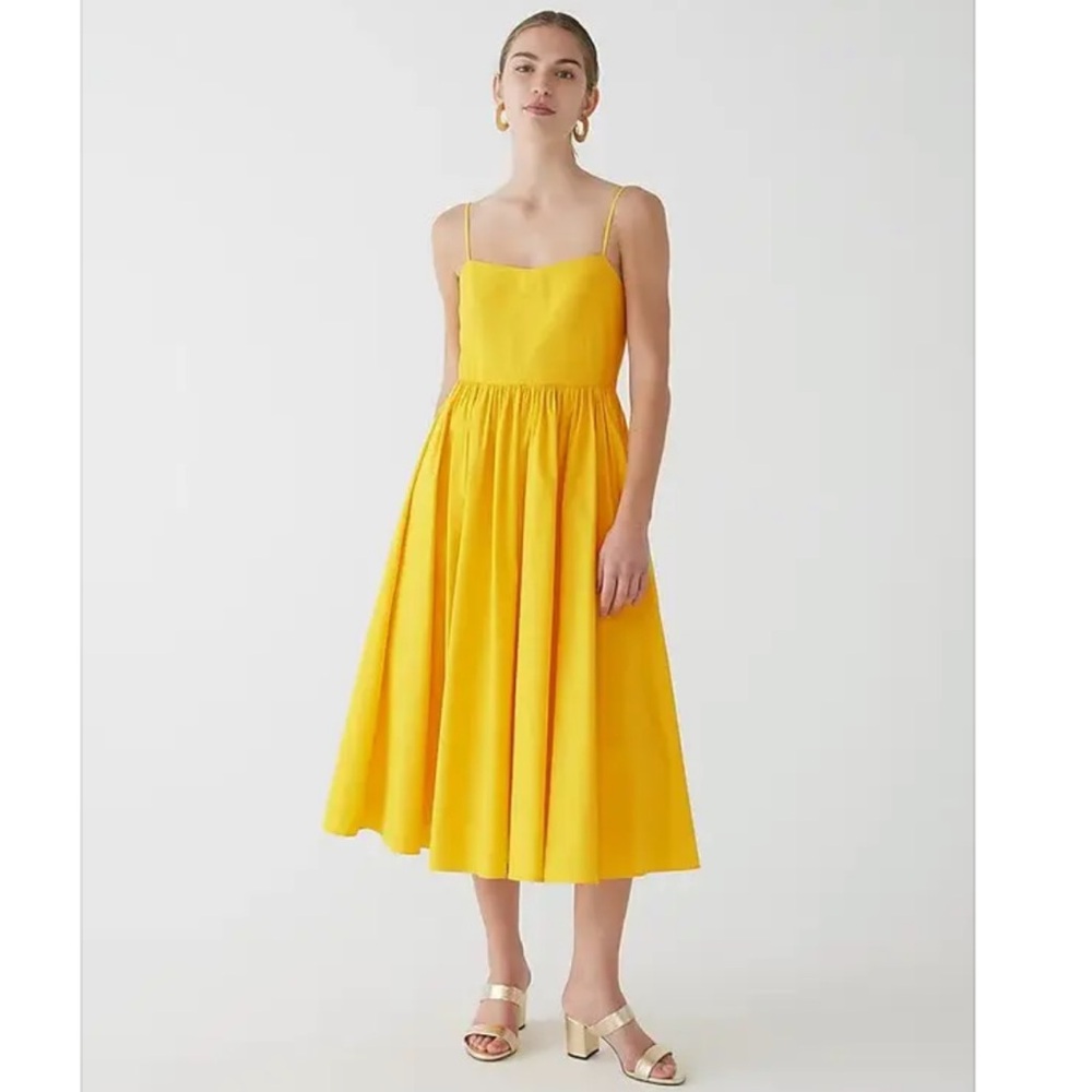 J. Crew Yellow A-Line Stretch Cotton Poplin‎ Midi Dress - 6
